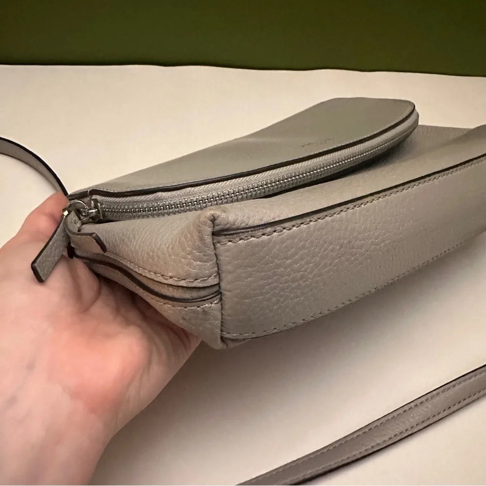 Kate Spade Large Polly Convertible Zippered Flap Crossbody Pebbled Leather Grey